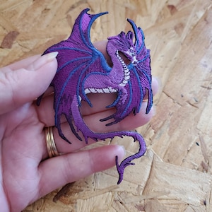 Dragon - Purple - Winged Serpent - Fantasy - Mythology - Embroidered Iron On Patch - Right