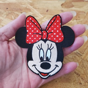 Minnie Mouse - Red & White Bow - Fully Embroidered Iron On Patch