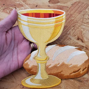 Communion Chalice W/ Bread - Wine - Liturgical - Faith - Embroidered Iron On Patch - Altar - Banners - Church Supplies - Communion