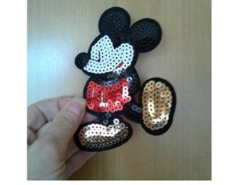 Mickey Mouse - Cartoon - Sequin Iron On Applique Patch - 4 3/4H