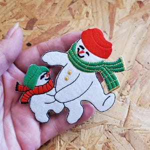 Snowman - Snowmen - Dancing - Father & Son - Winter - Holidays - Embroidered Iron On Applique Patch
