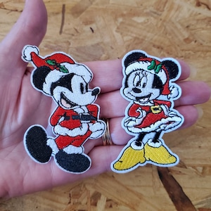 Santa - Mickey Minnie Mouse - Christmas - Crafts - Embroidered Iron On Applique Patch - Set Of 2