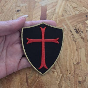 Knights Templar Shield - Cross - Christian - Crusader - Embroidered Iron On Applique Patch