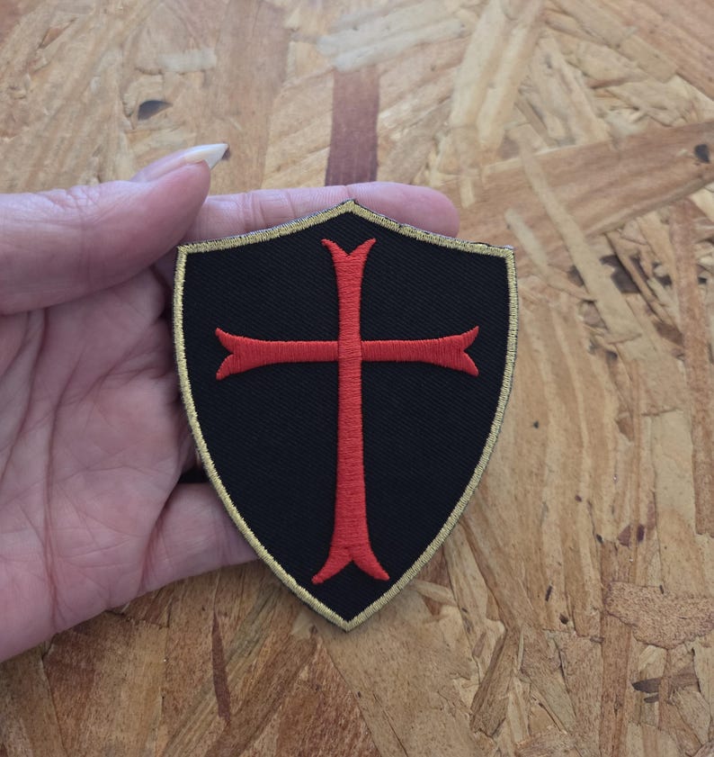 Knights Templar Shield - Cross - Christian - Crusader - Embroidered Iron On Applique Patch image 1