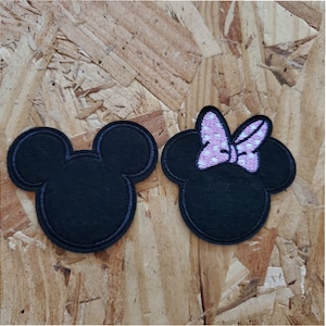 Mickey Minnie Mouse - World - Pink and White Bow - Embroidered Iron On Patches - 2pc Set