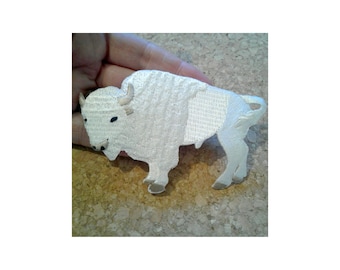 Buffalo - Bison - Cream White - Rodeo - Embroidered Iron On Applique Patch - L-B