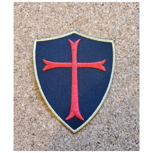 Knights Templar Shield - Cross - Christian - Crusader - Embroidered Iron On Applique Patch