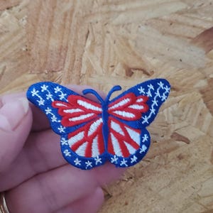 Butterfly - Patriotic - Red, White & Blue - Embroidered Iron On Applique Patch - July 4th - 2 1/2&quot;W