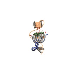 Sewing - Quilting - Crafts - Seamstress - Pin Cushion - Needle & Thread - Scissors - Embroidered Iron On Applique Patch - Crafts