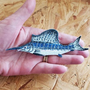 Fishing - Sailfish - Sports - Deep Sea Fishing - Embroidered Iron On Patch - Crafts - 5&quot;W