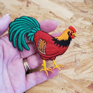 Rooster - Farm Animal - Chicken - Embroidered Iron On Patch - 3 1/4"H - R