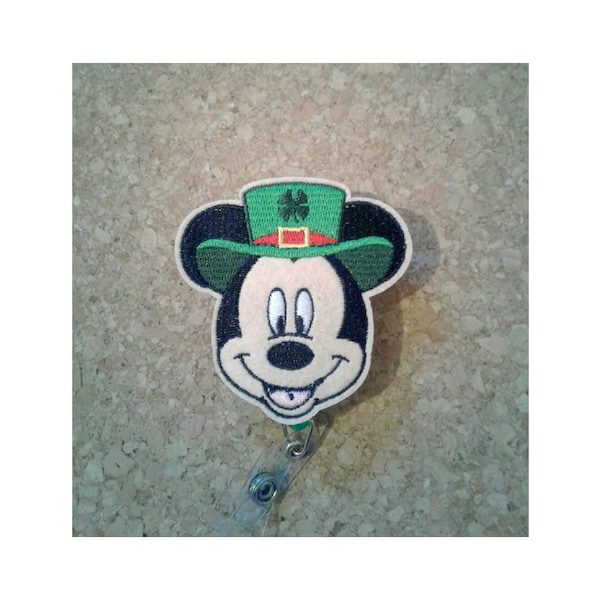 Mickey Mouse - St Patricks Day Retractable ID Badge Reel - Irish - Teacher - Student - Name Badge Holder - Nurse - CNA - Pockets, Belts
