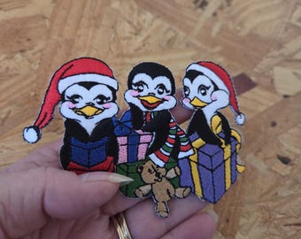 Penguin - Penguins - Christmas - Embroidered Iron On Applique Patch - Crafts