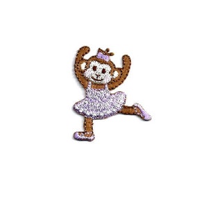 Ballerina - Dance - Monkey - Embroidered Iron On Applique Patch - Lilac