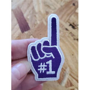 Sports - Finger - Number 1 - Little League - Sports - Coach - Embroidered Iron On Patch - Crafts - Purple