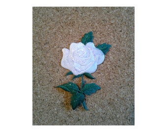 Rose - Flower - Garden - Single White Rose - Love - Embroidered Iron On Applique Patch - Crafts