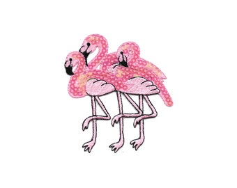 Flamingo Tropical Trio Embroidered/Sequin Iron On Applique Patch - Crafts