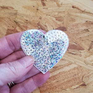 Heart - Love - Valentine's Day - Silver Sequin Iron On Applique Patch - Crafts