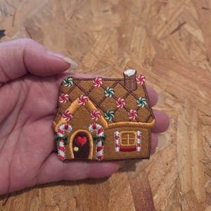 Gingerbread House - Peppermint - Christmas - Embroidered Iron On Patch - Crafts