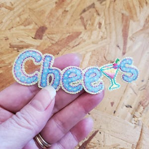 Cheers - Martini Cocktail - Toast - Bar - Bartender - Shirt Logo - Embroidered Iron On Applique Patch  - Crafts