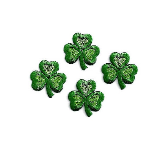 Set Of 4 SMALL 1/" Embroidered Iron On Applique Patches SHAMROCK LOVE Irish