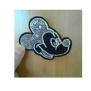 Mickey Mouse - Cartoon - Silver Sequin Iron On Applique Patch