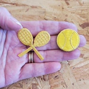 Tennis Patch - Tennis Racquet - Racket - Tennis Ball - Sports - Crafts - Face Masks - Embroidered Iron On Applique Patch - 2PC Set