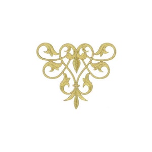 Fleur De Lis Abstract Design - Embroidered Gold Metallic Iron On Applique Patch - Crafts - B