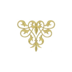 Fleur De Lis Abstract Design - Embroidered Gold Metallic Iron On Applique Patch - Crafts - B