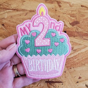 Birthday - My 2nd Birthday - Cupcake - Embroidered Iron On Applique Patch
