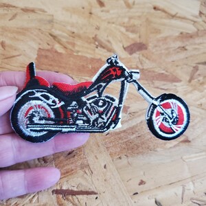 Motorcycle - Biker - Hog - Bike - Chopper - Embroidered Iron On Patch - Red & Black
