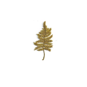 Fern - Leaf - Autumn - Fall - Gold Embroidered Iron On Applique Patch - Crafts