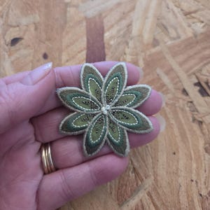 Flower - Greens W/Beads Embroidered Iron On Applique Patch