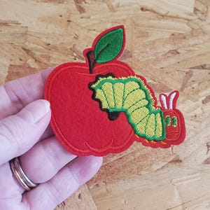 Caterpillar - Apple - Reading - Book - Pre School - Crafts - Embroidered Iron On Applique Patch