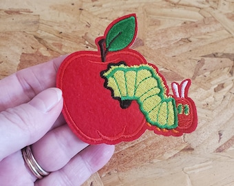 Caterpillar - Apple - Reading - Book - Pre School - Crafts - Embroidered Iron On Applique Patch