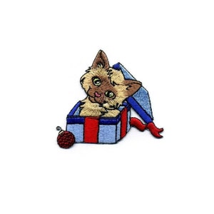 Cat - Kitten - Christmas - Present - Gift - Pet - Cat Lover - Embroidered Iron On Applique Patch
