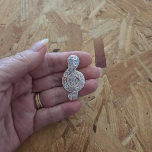 Music - Musical - Clef Note - Band - Crafts - Silver Sequin - Iron On Patch - SMALL