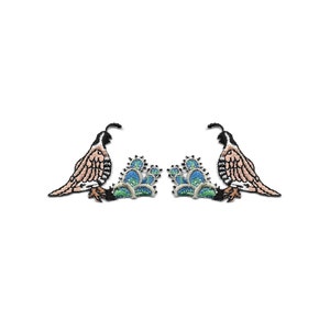 Bird - Quail - Cactus - Southwest - Desert - Embroidered Iron On Patch - 2PCS