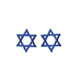 May include: Two blue embroidered Star of David patches.
