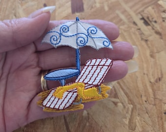 Beach - Summer - Umbrella, Towel & Chair - Vacation - Embroidered Iron On Patch