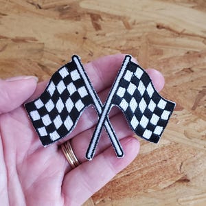 Racing - Checkered Crossed Flags Iron On Patch - Racing Theme-EXCELLENT QUALITY