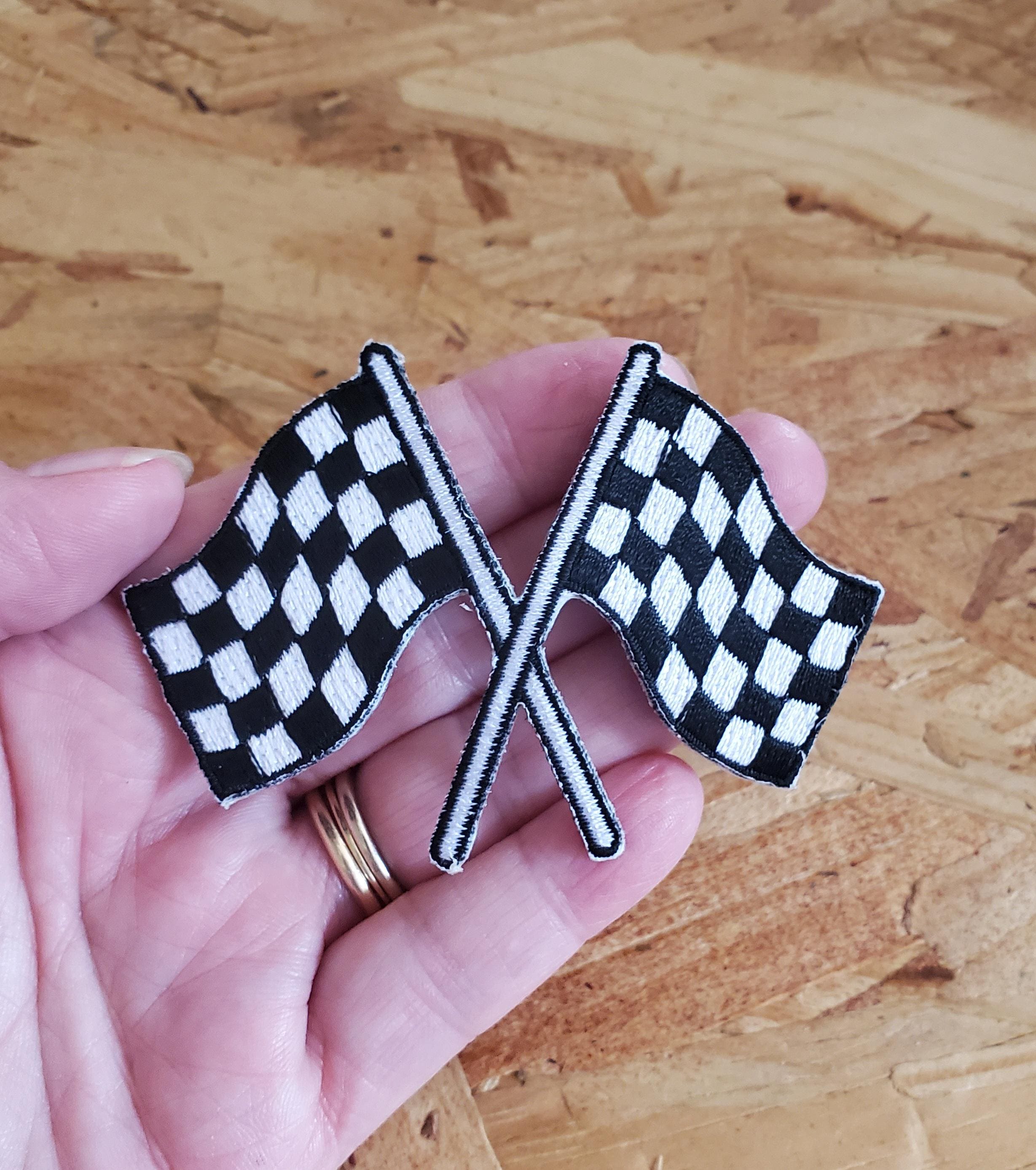 Racing - Checkered Crossed Flags Iron on Patch - Racing Theme