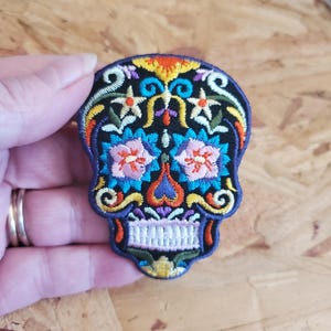 Skull - Sugar - Candy - Calavera - Mexican - All Souls Day - Embroidered Iron On Patch - B