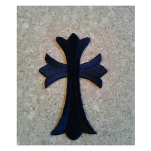 Cross - Fleur De Lis - Heart - Black - Fully Embroidered Iron On Badge Patch - Denim Chrome Crafts - B