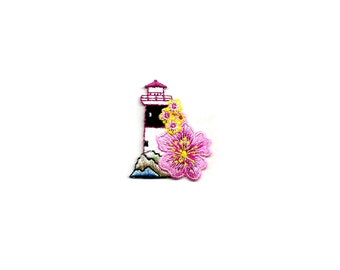 Lighthouse - Tropical Flower - Beacon - Nautical - Embroidered Iron On Patch - Crafts