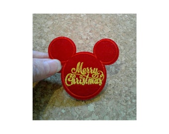 Mickey Mouse - Merry Christmas - Crafts - Embroidered Iron On Applique Patch