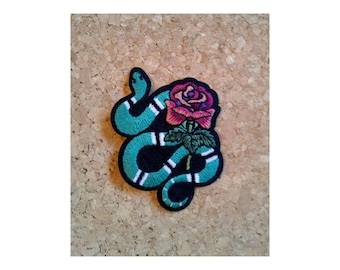Snake - Kingsnake - Rose - Reptile - Embroidered Iron On Patch - Crafts - Herps