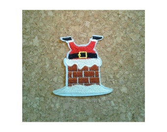 Christmas - Santa Claus - Chimney - Crafts - Embroidered Iron On Applique Patch