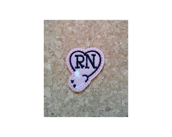 RN Heart - Stethoscope - Medical - Nurse - Student - College - Mask Crafts - Iron On Applique Patch - SMALL