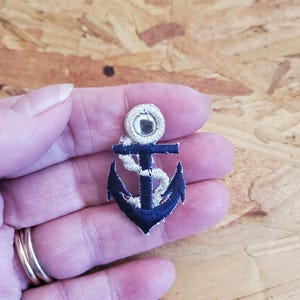 Anchor - Nautical - Navy Blue W/Mirror Design Embroidered Iron On Patch - Crafts - SMALL